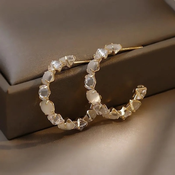 Opal Hoop Fashion Earrings - Picture 1 of 6